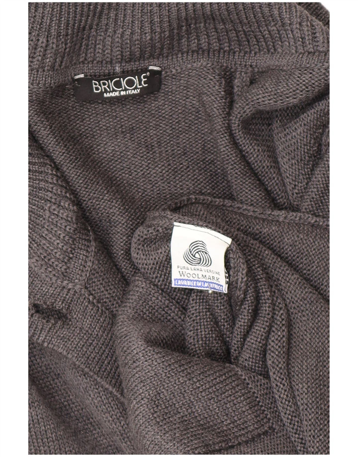Suéter cardigã feminino longline Reino Unido 14 lã virgem cinza médio