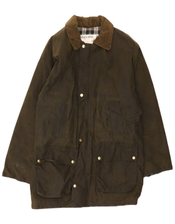 Casaco masculino vintage de algodão encerado UK 38 médio cáqui