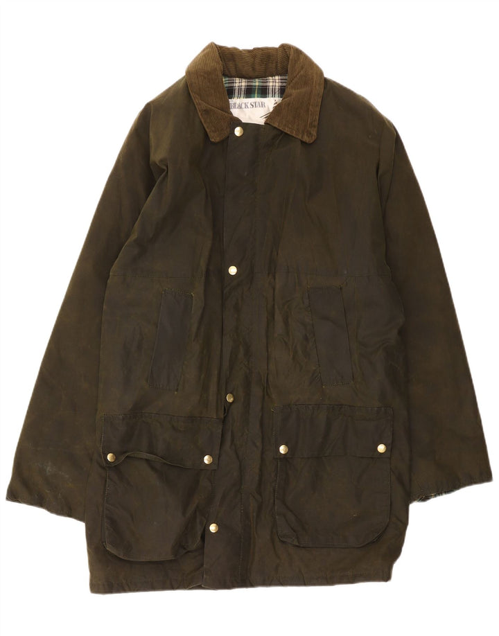 Casaco masculino vintage de algodão encerado UK 38 médio cáqui