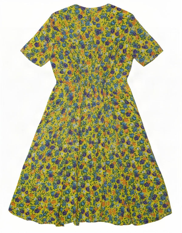 Vestido feminino vintage regular linha A UK 12 médio amarelo floral retrô
