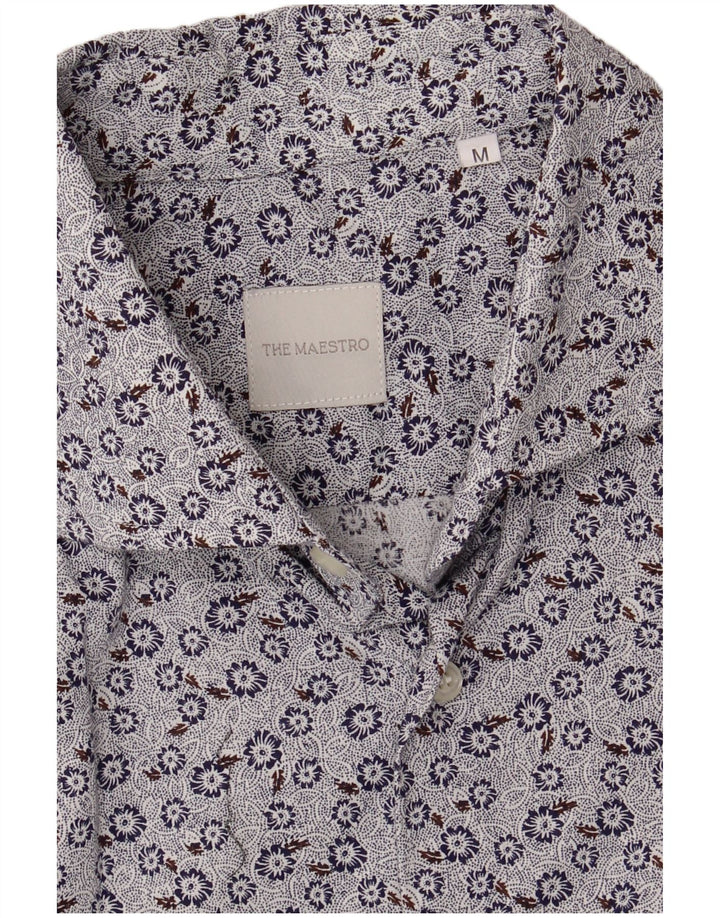 Camisa Masculina Vintage Média Azul Floral
