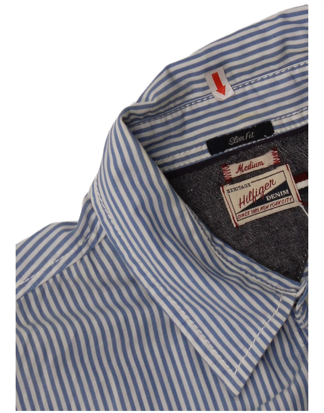 Camisa masculina TOMMY HILFIGER slim fit de algodão listrado azul médio