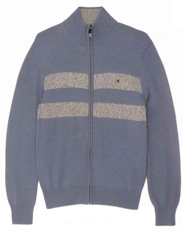 Tommy Hilfiger Suéter Cardigan Masculino Azul Médio Algodão Colorblock