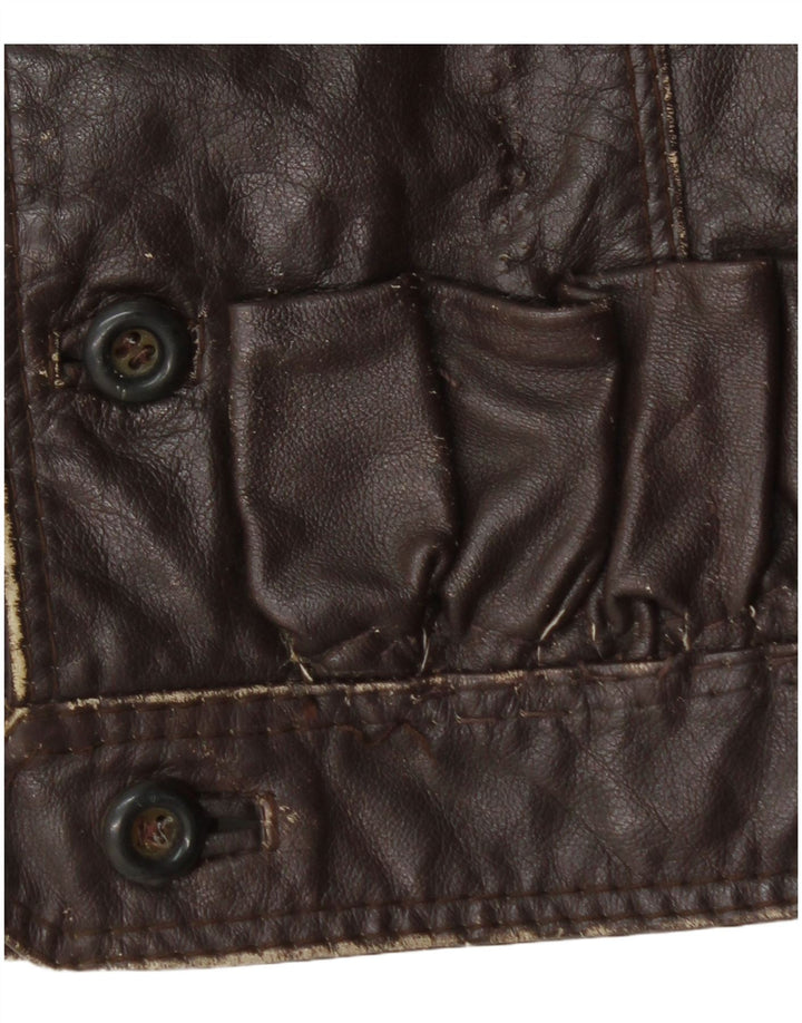 Colete de couro masculino vintage UK 36 pequeno marrom