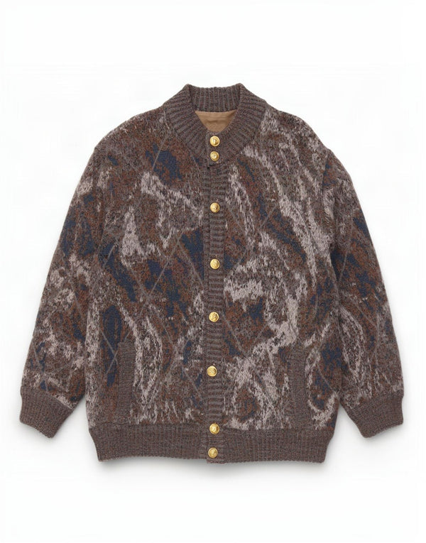 Jaqueta bomber masculina vintage de malha UK 36 pequena cinza Argyle/lã diamante