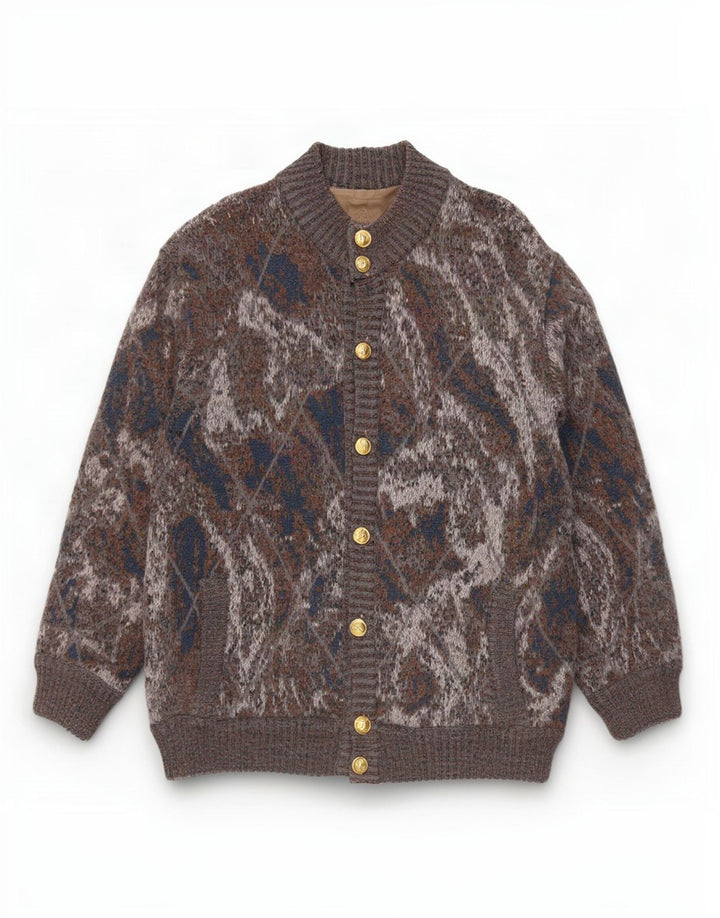 Jaqueta bomber masculina vintage de malha UK 36 pequena cinza Argyle/lã diamante