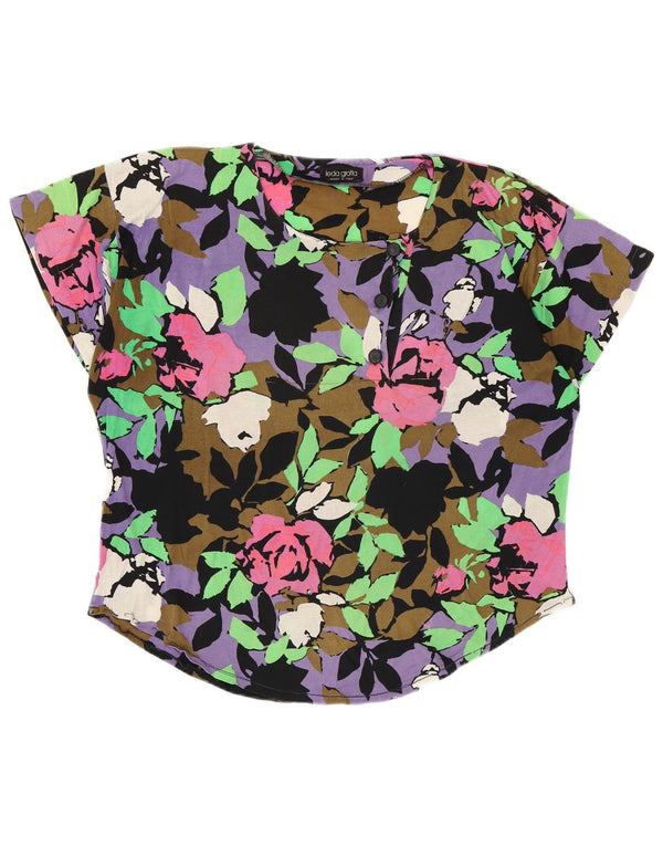 Blusa feminina vintage UK 16 grande floral multicolorida