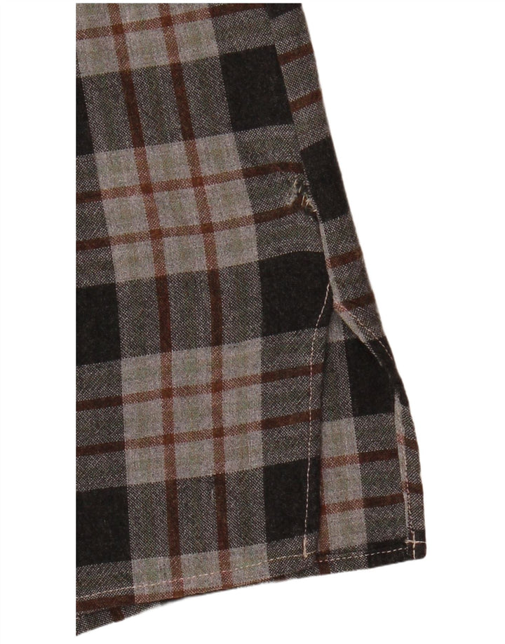 Camisa de flanela feminina Benetton UK 12 Viscose xadrez cinza médio