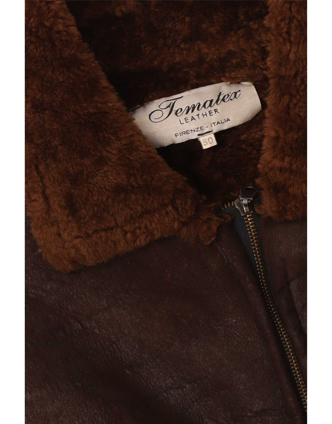 Jaqueta masculina vintage de shearling IT 50 grande couro marrom