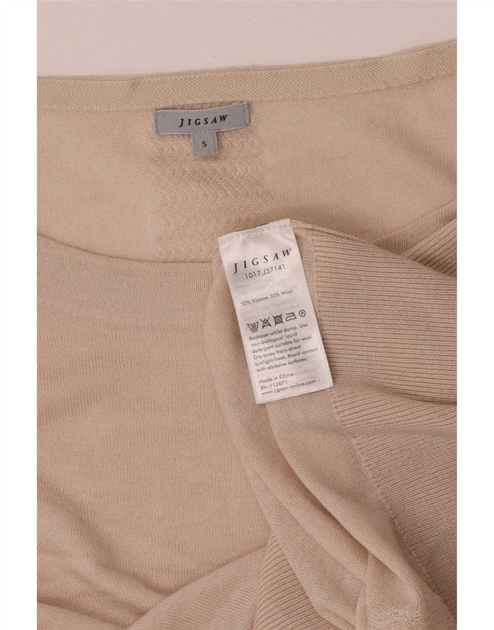 Jigsaw Suéter feminino grande com gola canoa Reino Unido 10 pequeno bege viscose