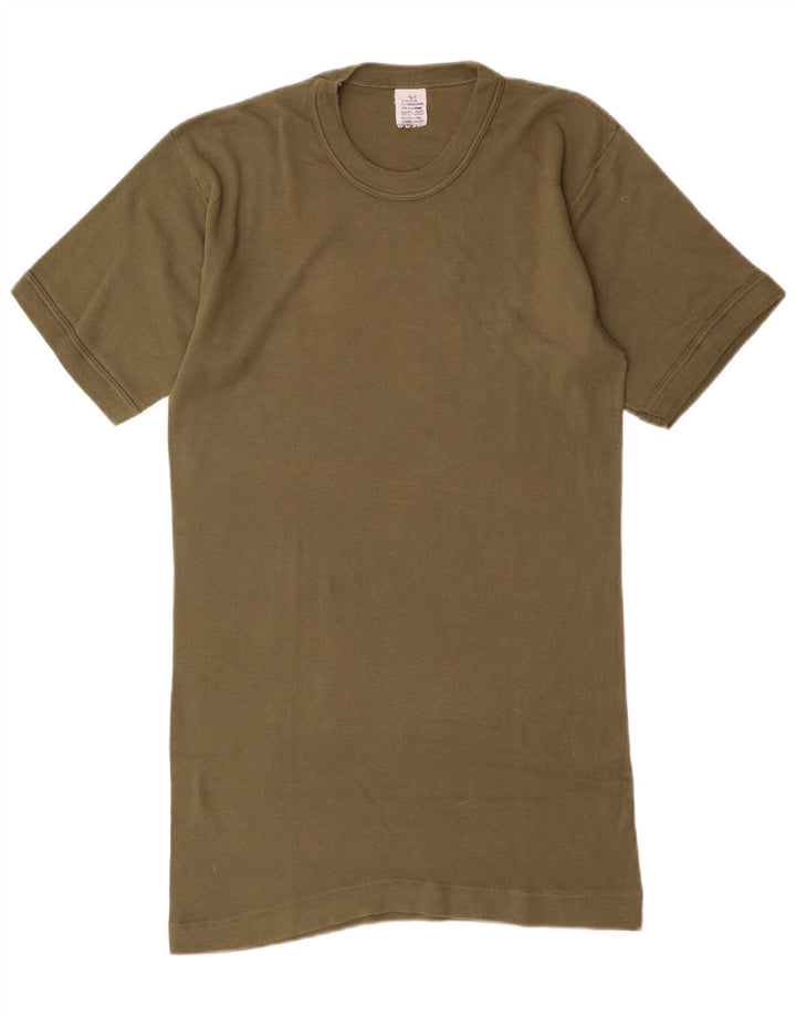 Camiseta masculina vintage de algodão cáqui médio