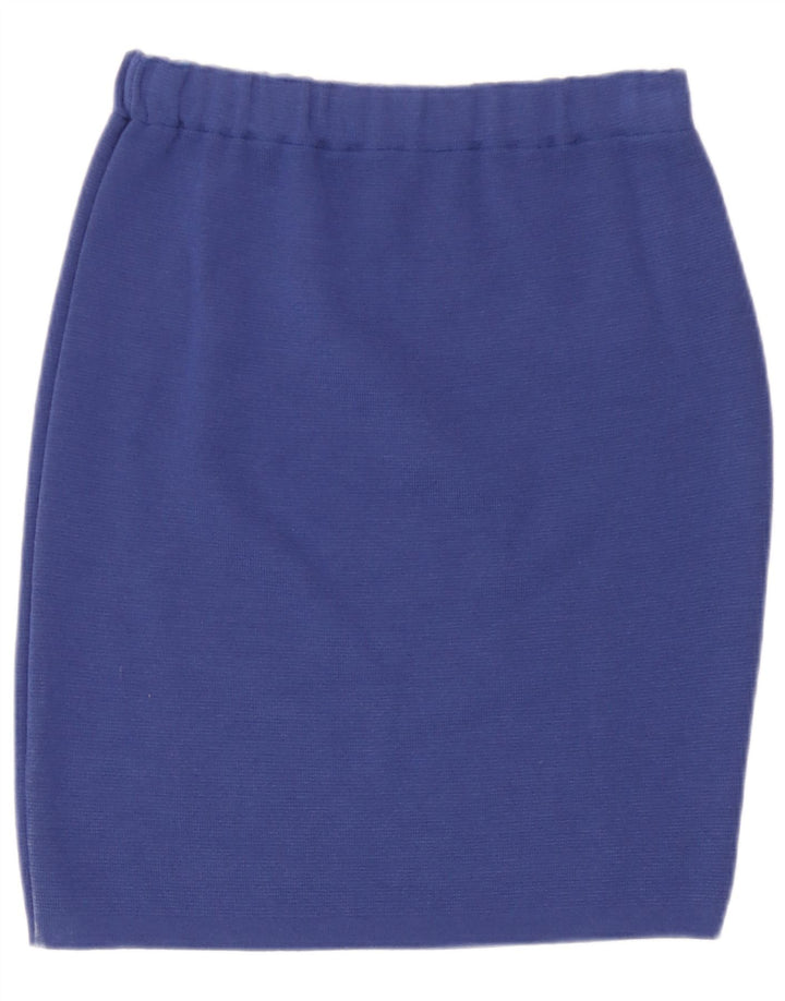 Saia lápis de malha feminina vintage grande W32 lã virgem azul