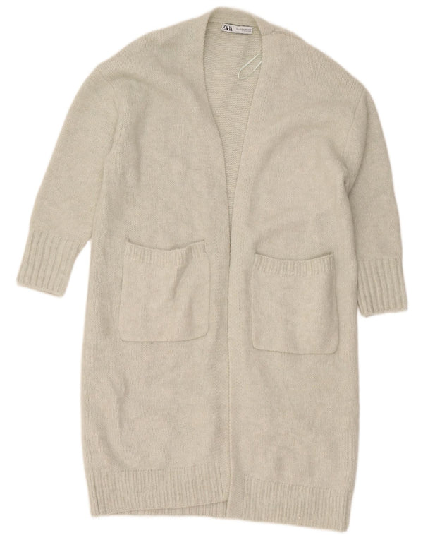 Suéter Zara feminino oversized longline aberto cardigan Reino Unido 6 XS cinza poliéster
