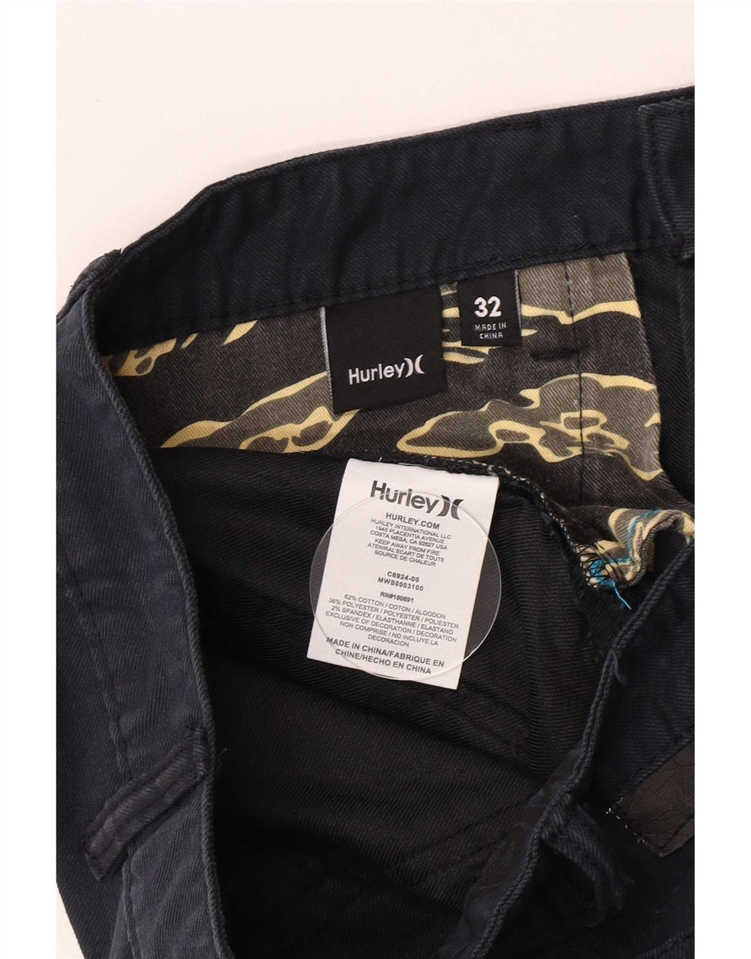 Shorts casuais masculinos Hurley W32 algodão azul marinho médio