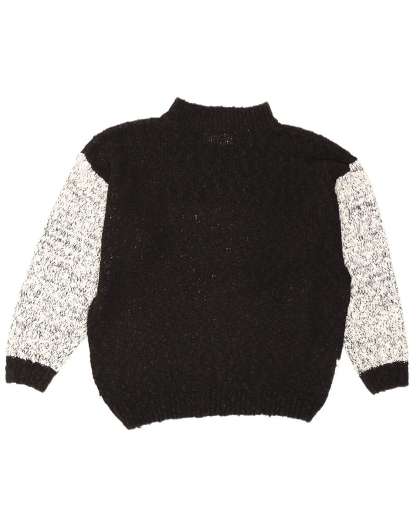 Suéter feminino vintage com gola tartaruga Reino Unido 16/18 grande bloco colorido preto