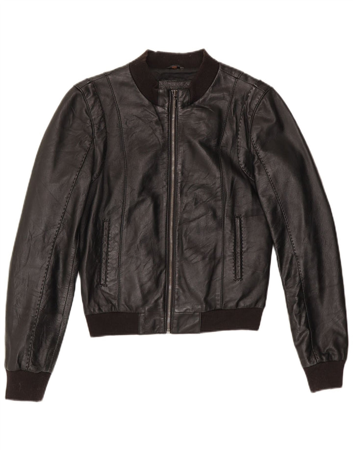 Jaqueta feminina de couro cropped Conbipel IT 42 couro preto médio