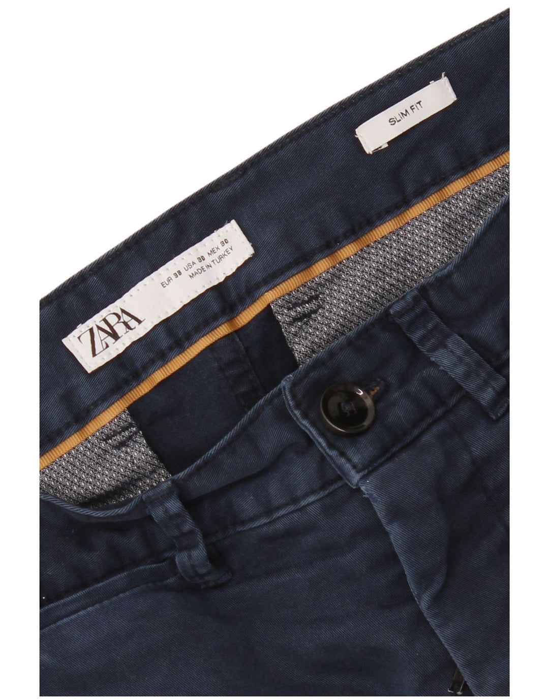 Zara Mens Slim Fit Chino Calças EU 38 Pequeno W30 L30 Azul Marinho