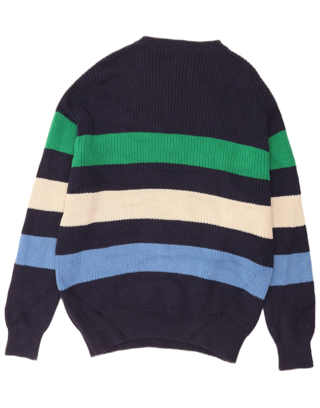 Zara Suéter masculino com gola redonda e algodão listrado azul marinho médio