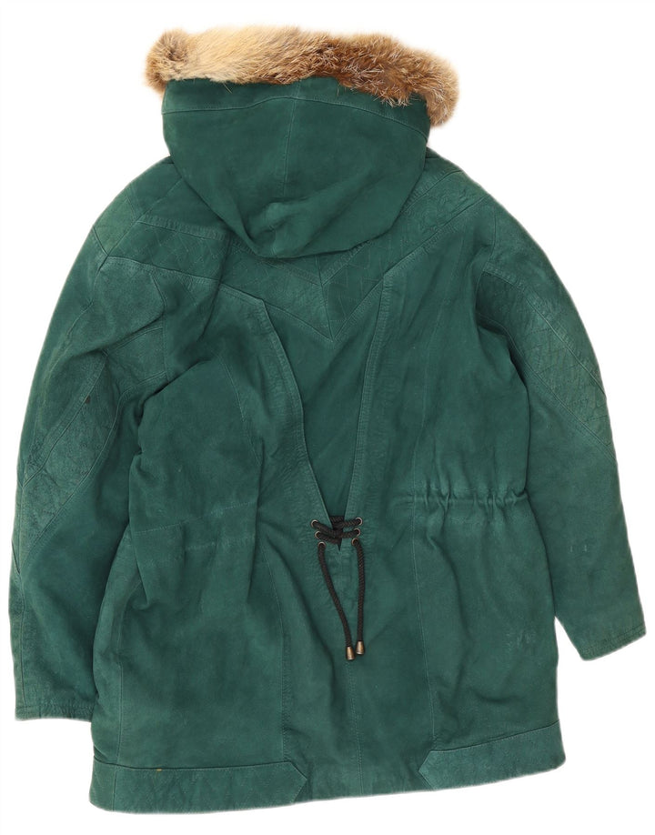 Jaqueta Parka de grandes dimensões em camurça feminina vintage IT 40 couro verde pequeno