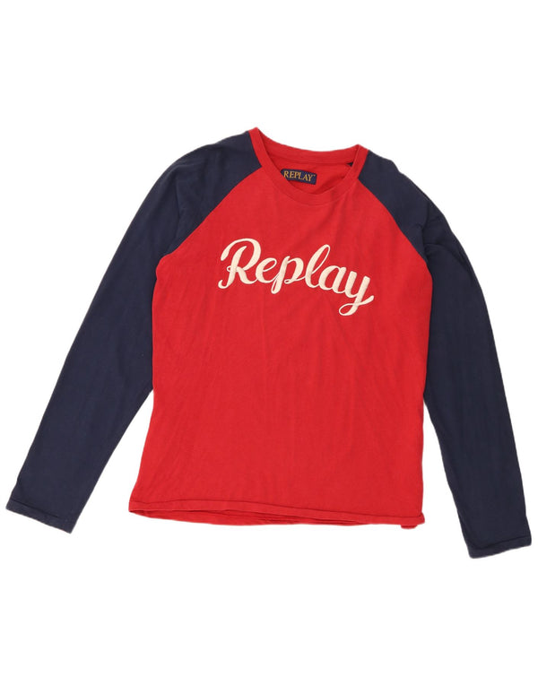 Replay Mens Slim Fit Graphic Top Long Sleeve 2XL Red Colourblock Cotton