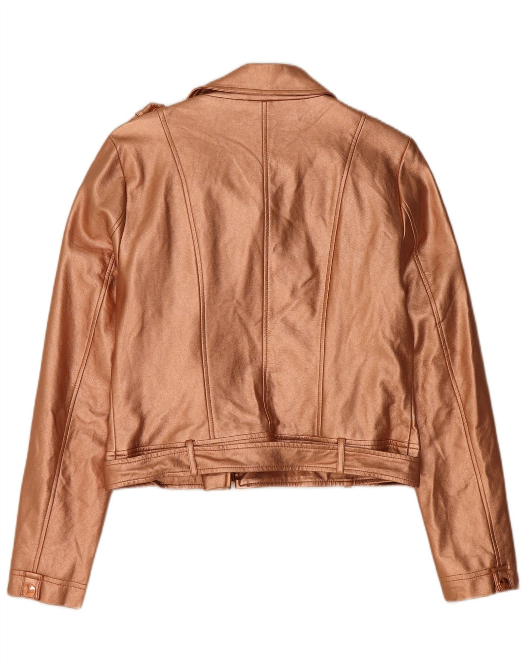 Jaqueta feminina de couro sintético GUESS para motociclista UK 12 poliuretano dourado médio