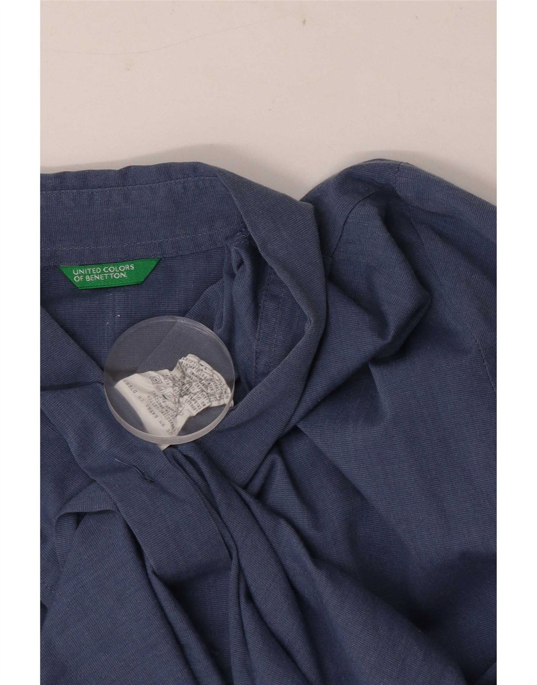 Camisa feminina Benetton UK 16 grande algodão azul marinho