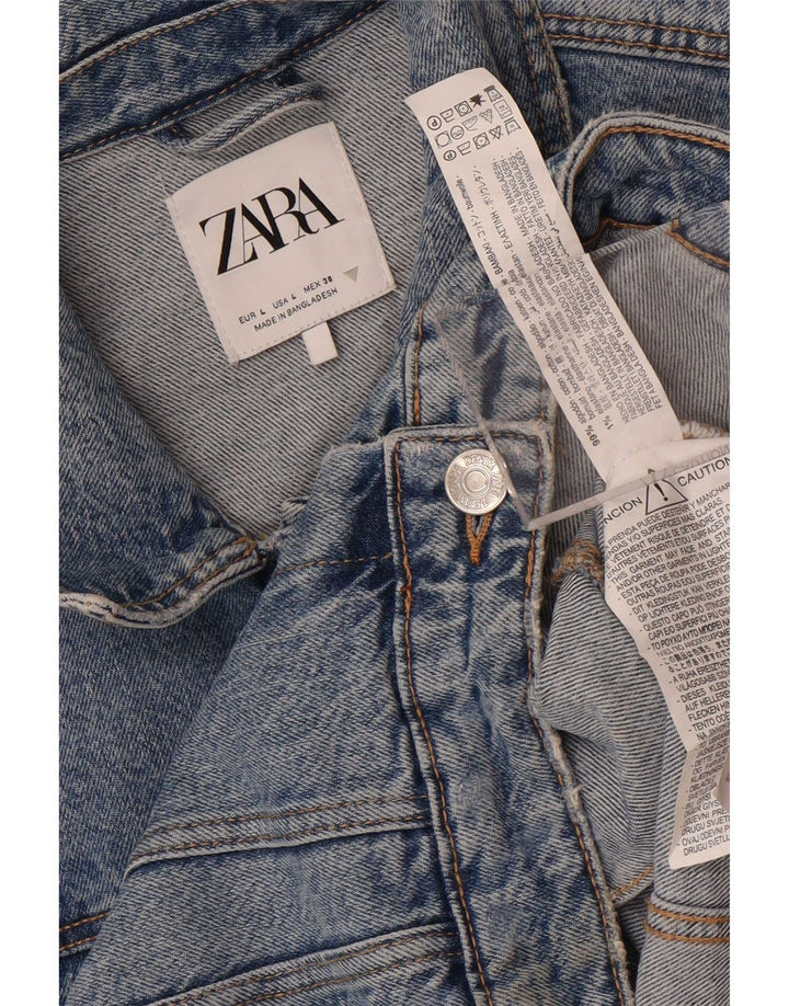 Jaqueta jeans feminina Zara Reino Unido 14 grande algodão azul