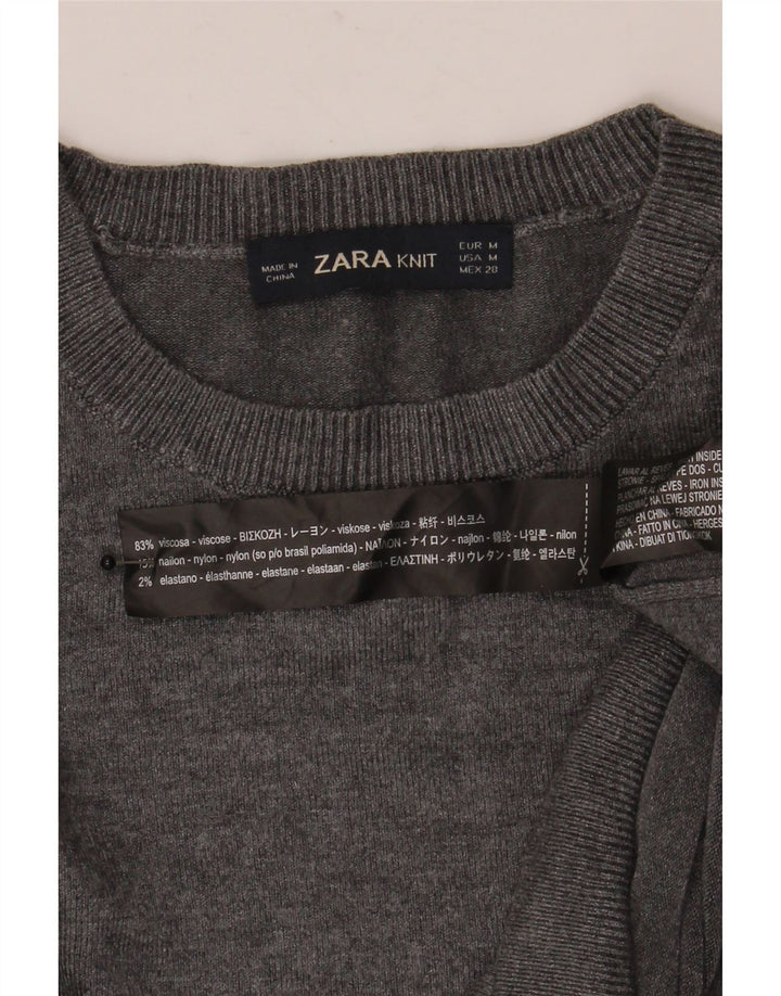Suéter feminino Zara com gola redonda e viscose cinza médio UK 12