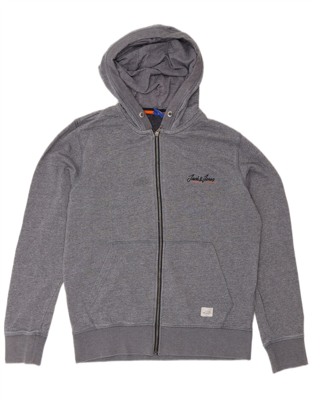 Suéter masculino com capuz e zíper Jack & Jones poliéster manchado cinza médio