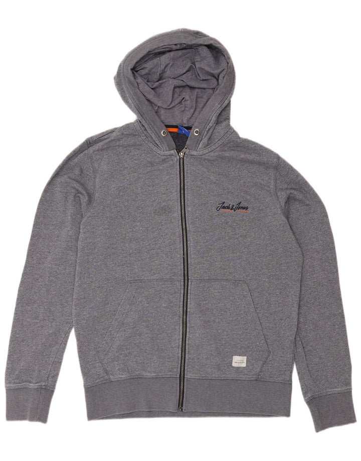 Suéter masculino com capuz e zíper Jack & Jones poliéster manchado cinza médio