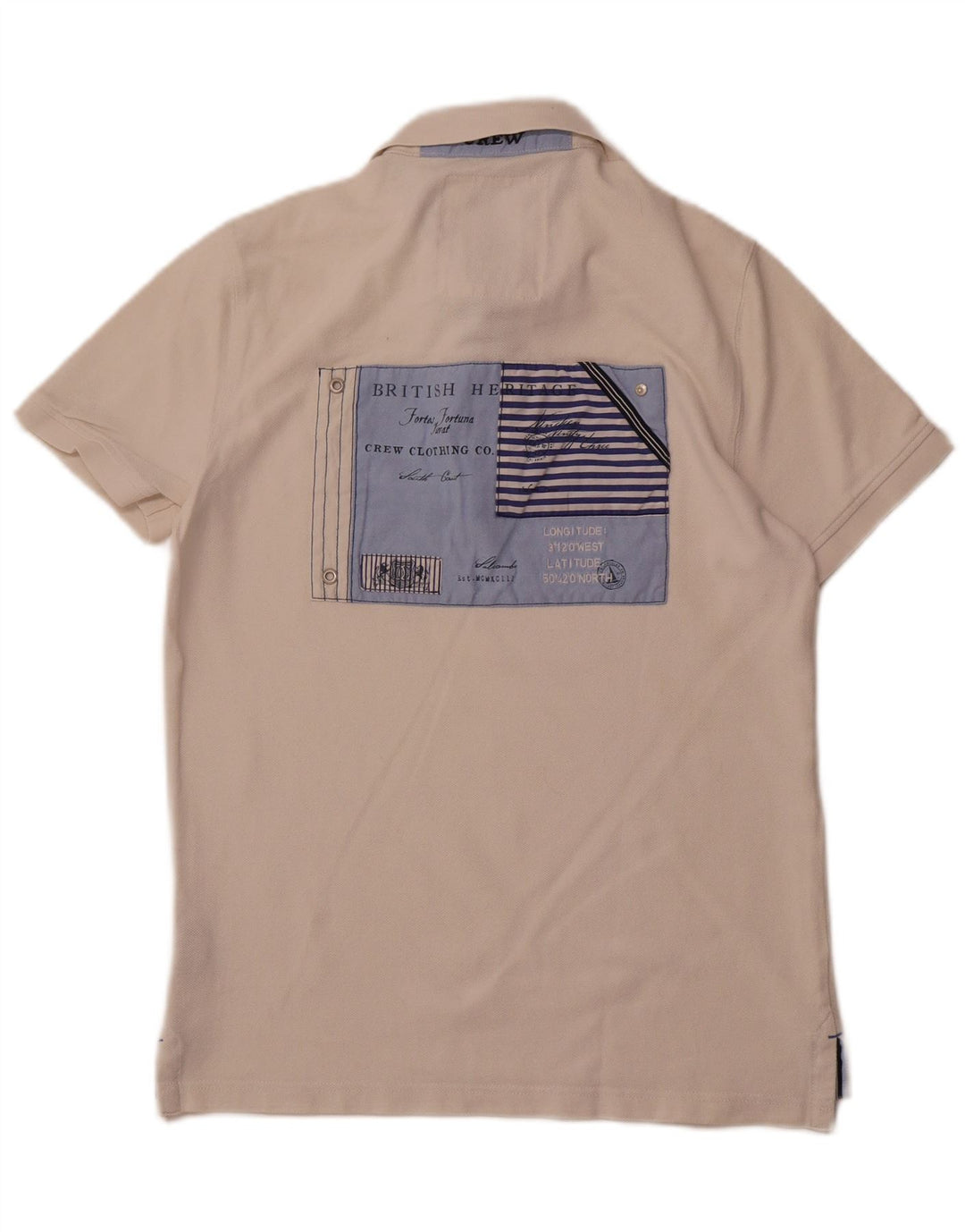 CREW CLOTHING Camisa polo masculina gráfica médio algodão branco