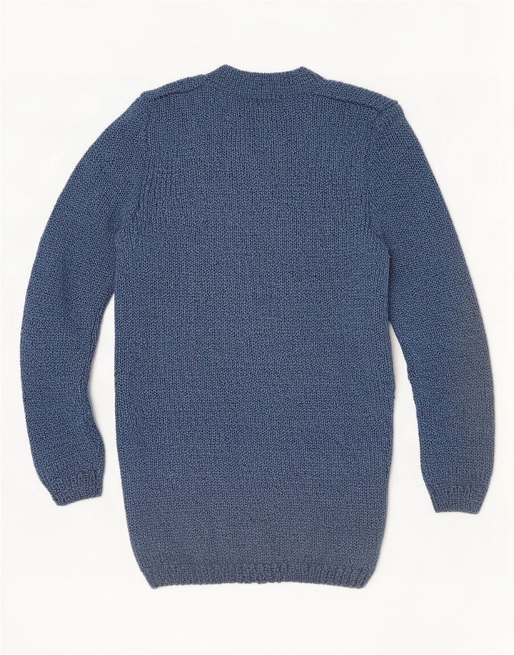 Suéter feminino vintage com gola redonda UK 10 pequeno azul