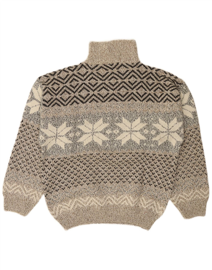 Suéter masculino C&A canda com zíper e gola redonda bege médio Fair Isle acrílico
