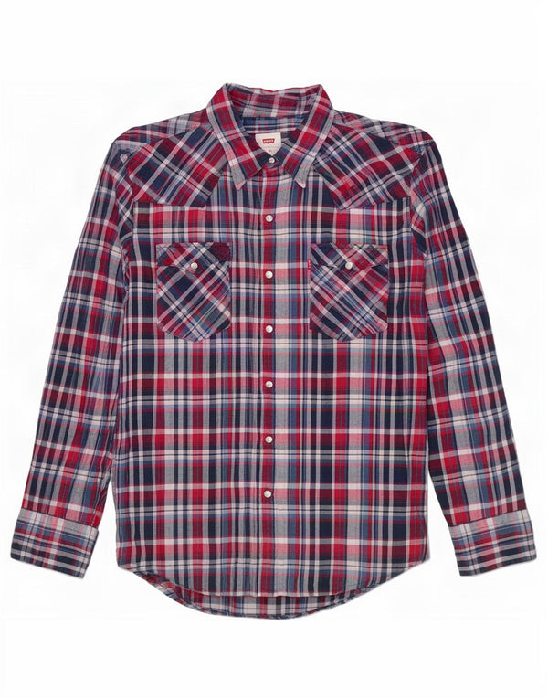 Camisa masculina de flanela Levi's de algodão xadrez vermelho médio