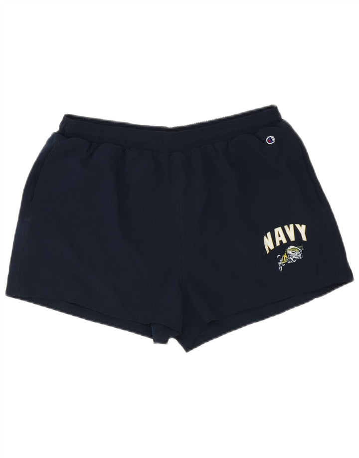 Shorts esportivos gráficos femininos Champion UK 12 poliéster azul marinho médio