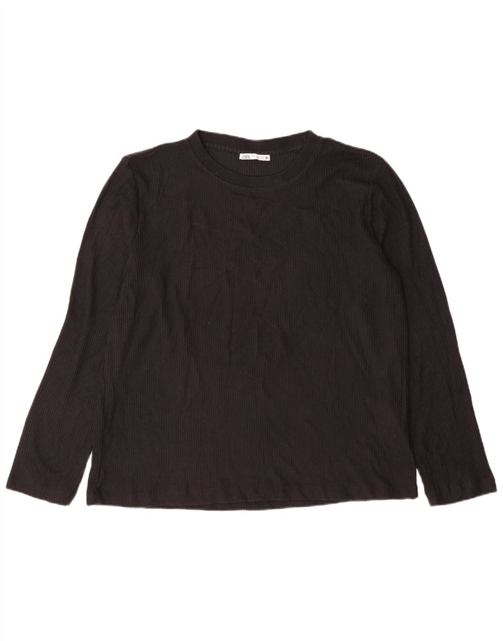 Top feminino Zara manga comprida UK 18 XL preto poliéster