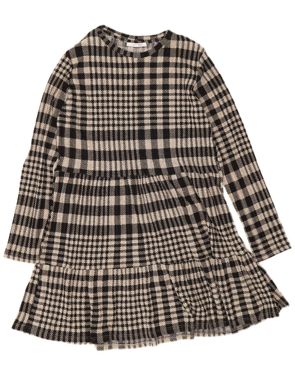 Zara Vestido feminino Trafaluc manga comprida em camadas Reino Unido 14 grande xadrez preto