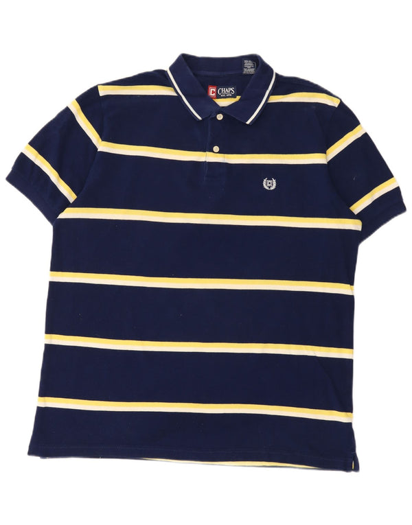 Chaps Mens Polo Shirt Large Navy Blue Striped Cotton