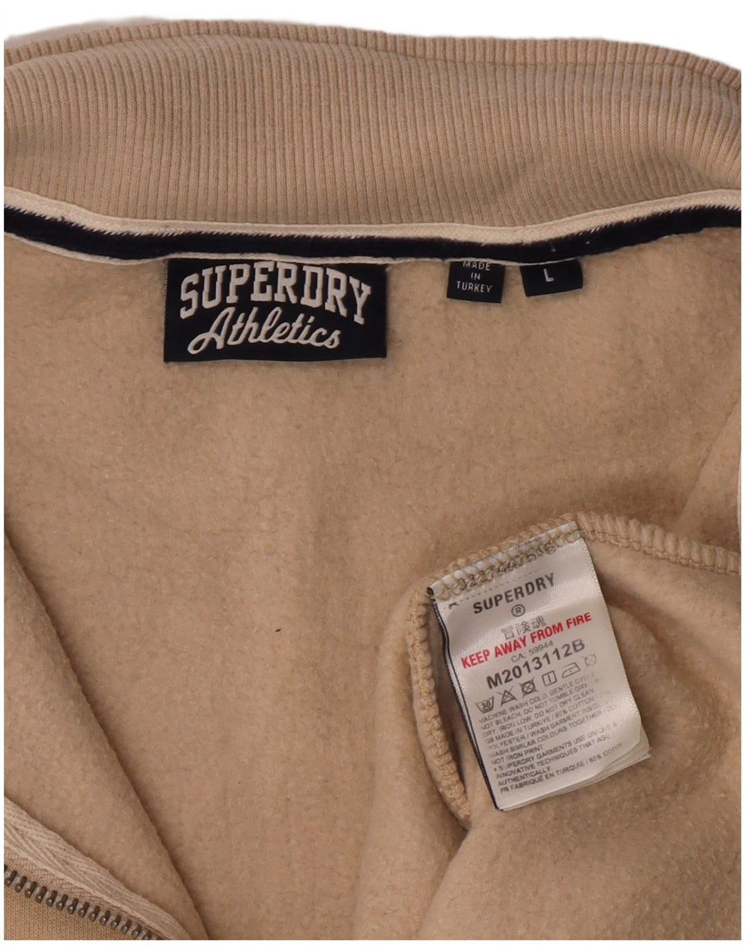Suéter masculino SUPERDRY com zíper e gola grande de algodão bege
