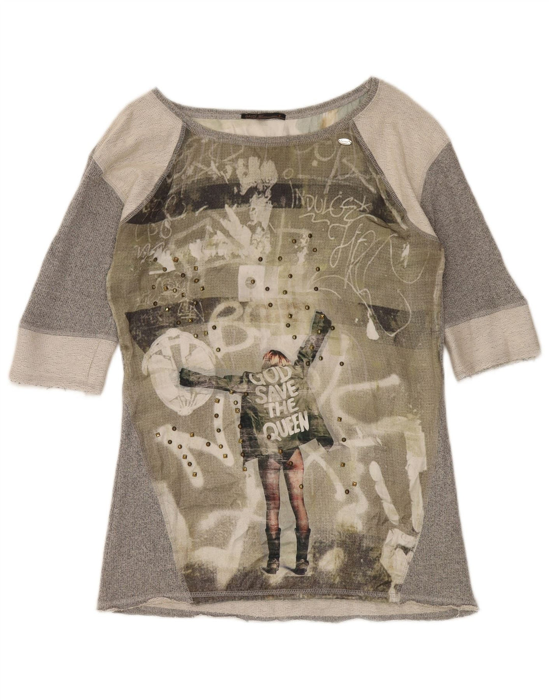 Blusa gráfica feminina Gaudi UK 18 XL cinza colorblock poliéster