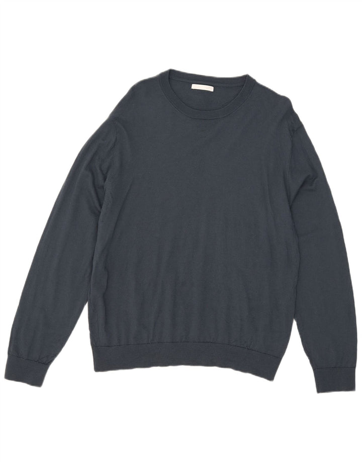 Zara Suéter masculino com gola canoa XL lã azul marinho