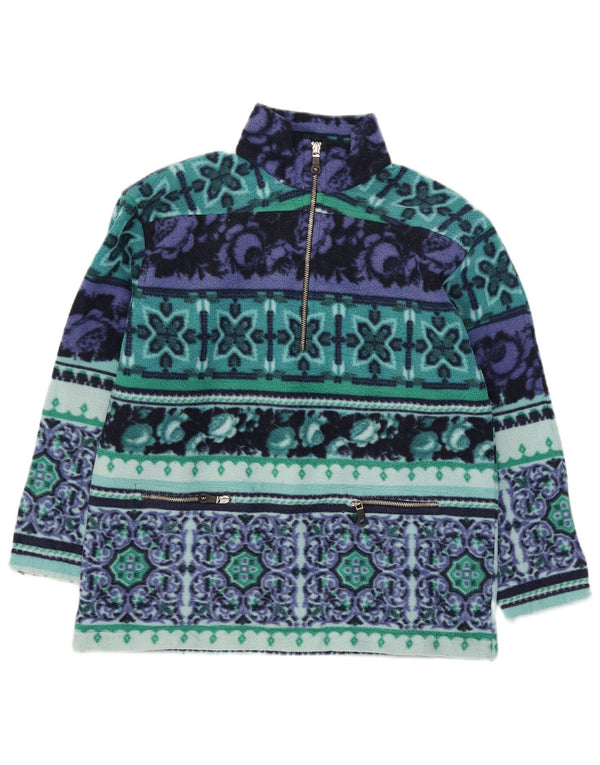 Suéter de lã feminino vintage com gola e zíper Reino Unido 14 médio multicolorido Fair Isle