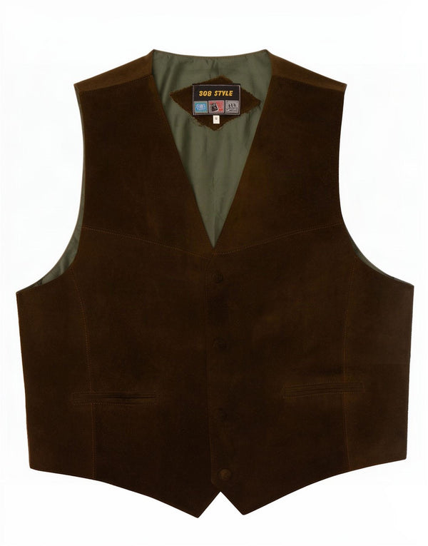Colete vintage masculino de camurça grande cáqui colorblock