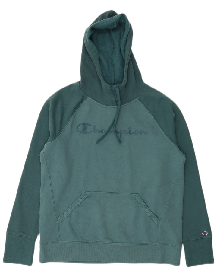 Jumper com capuz gráfico masculino Champion médio azul colorblock algodão