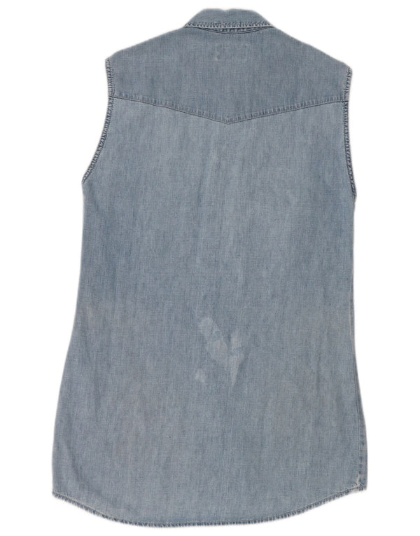 Vestido jeans feminino sem mangas Mustang UK 14 azul médio