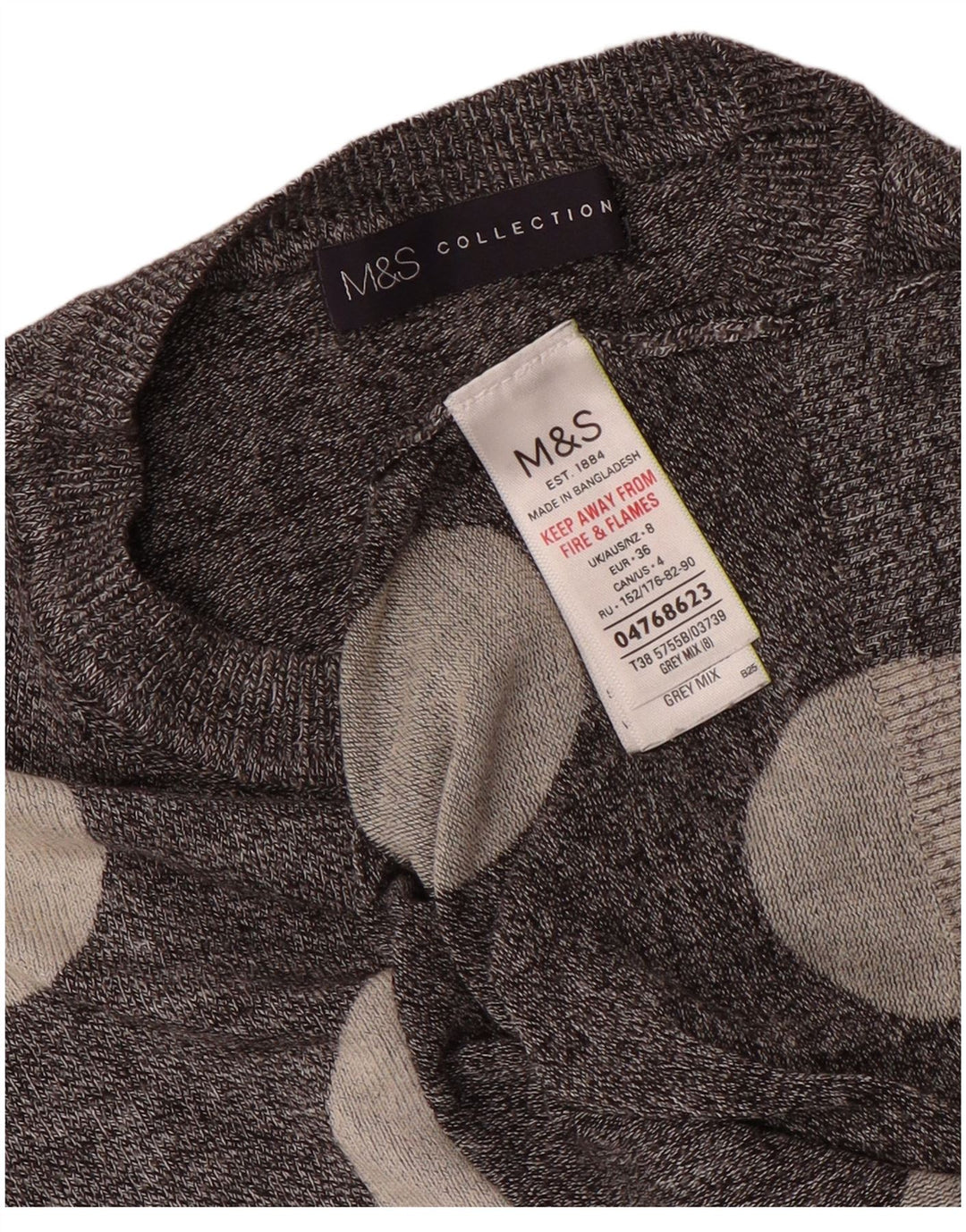 Suéter feminino Marks & Spencer com gola redonda, 8 pequenas bolinhas cinza