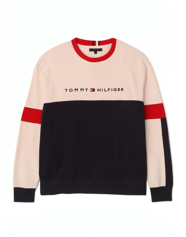 Tommy Hilfiger moletom gráfico feminino Jumper XL branco colorblock algodão