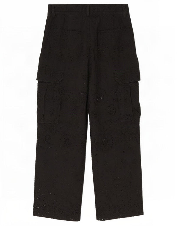 Calça cargo feminina Zara cintura alta solta ajuste médio W30 L26 preta