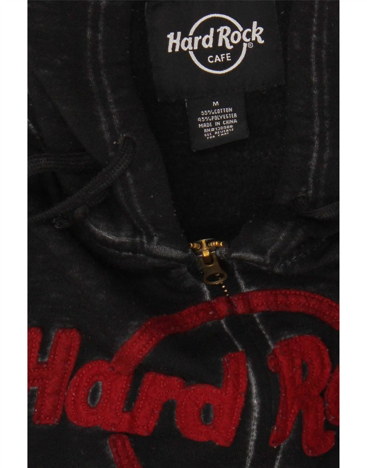 Suéter masculino com capuz e zíper gráfico Hard Rock Cafe algodão preto médio