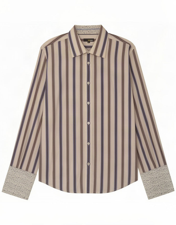 Peter Werth Camisa masculina de algodão listrado branco médio